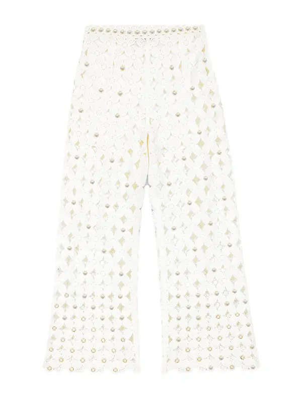 Straight Leg Crochet Trousers With Mirrors