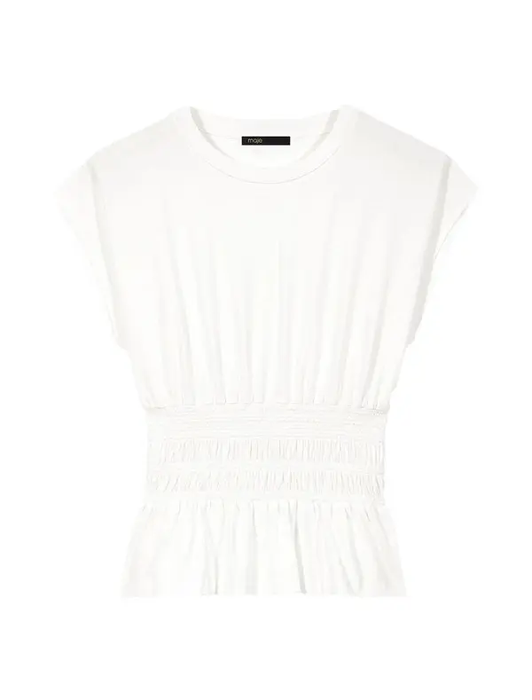 Fitted Pleated Crew-neck Short Sleeve T-Shirt Image