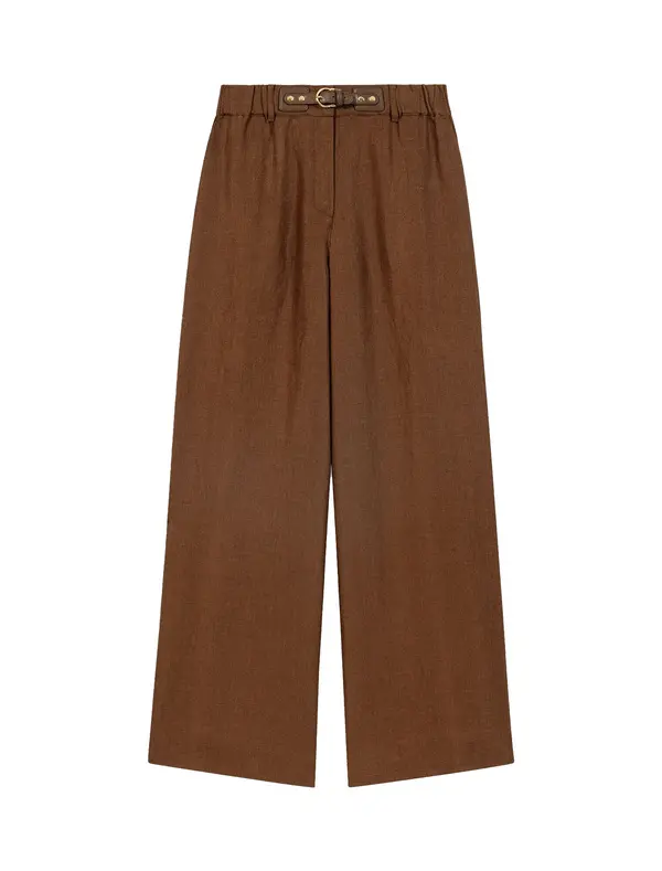 High Wasited Linen-Blend Trousers Image