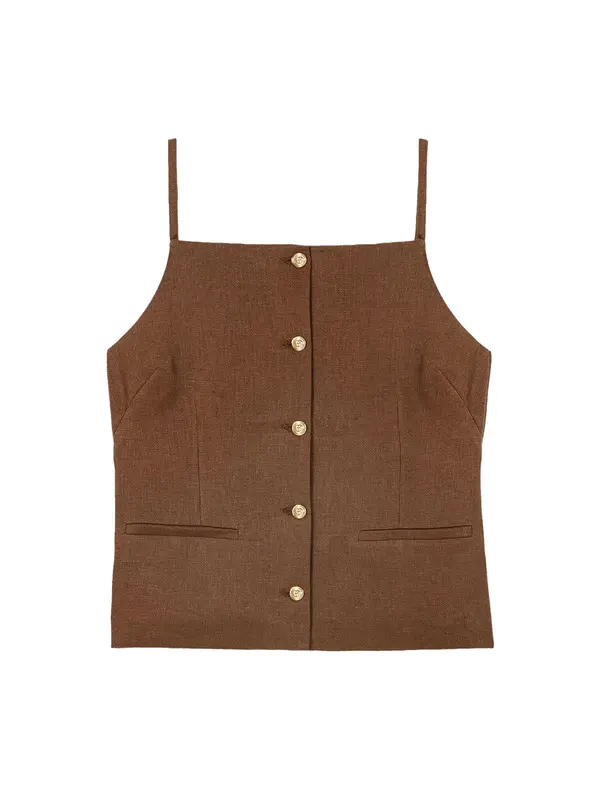 Linen Blend Square-neckline Top Image