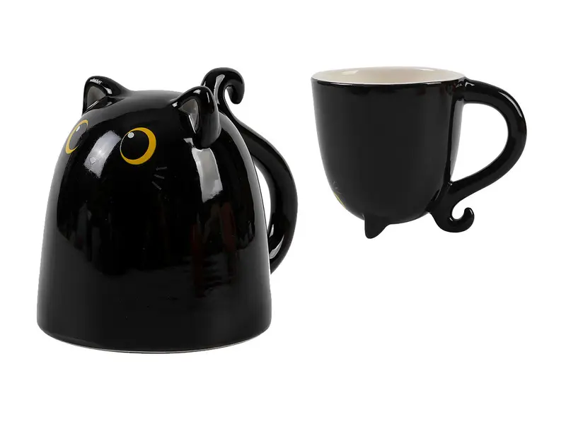 Ceramic Mug Up & Down Black Cat 