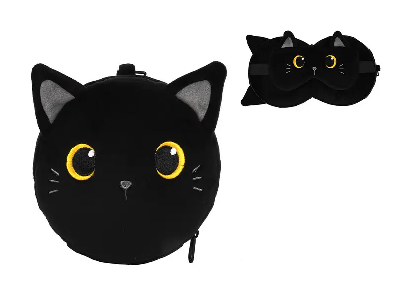 Pillow With Sleep Mask Black Cat 