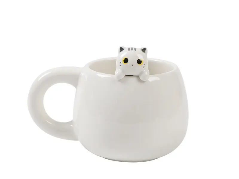 Ceramic Mug Wilh Charm White Cat 