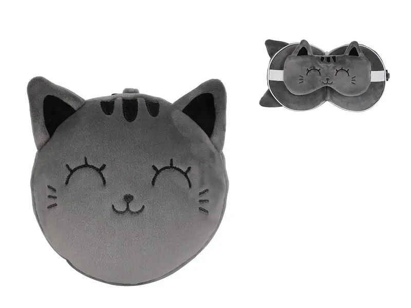 Pillow With Sleep Mask Grey Cat 