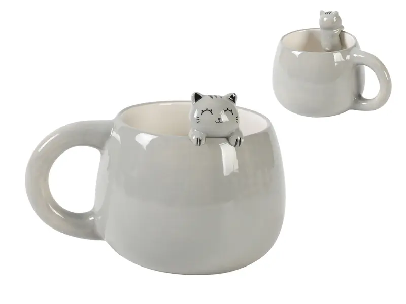 Ceramic Mug With Charm Grey Cat 