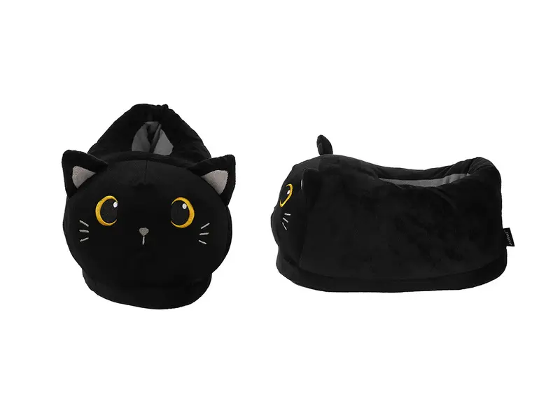 Plush Slippers Black Cat 