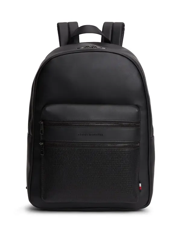 Sleek Leather Backpack with Woven Detail