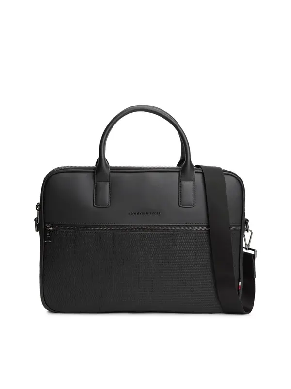 Sleek Leather Laptop Bag with Woven Detail
