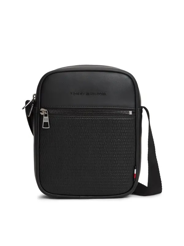 Sleek Leather Crossbody Bag with Woven Detail