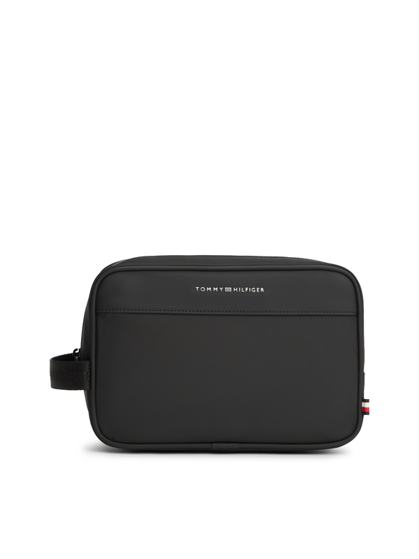 Minimalist Leather Washbag with Signature Flag Detail