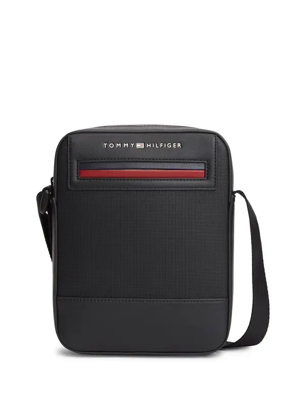Metal Logo Crossbody Reporter Bag with Zipped Pocket