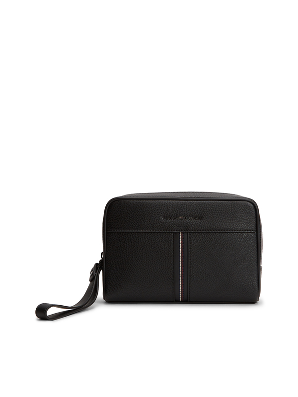 Metal Logo Pebble Grain Pouch Bag