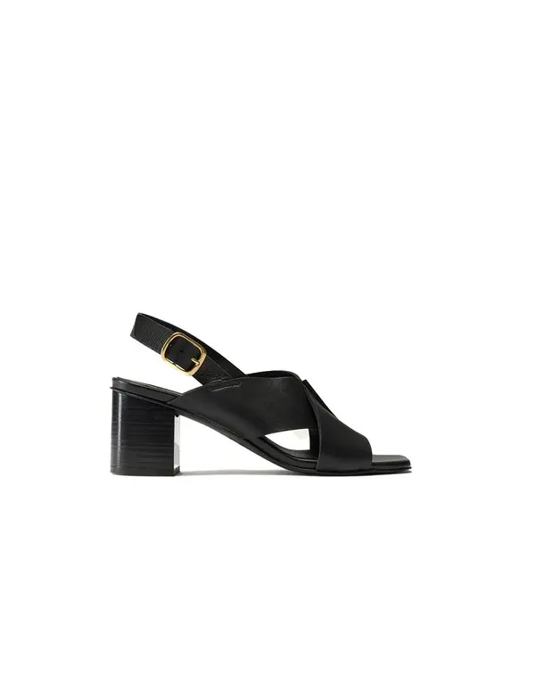 
Criss-Cross Leather Block Heel Sandals
