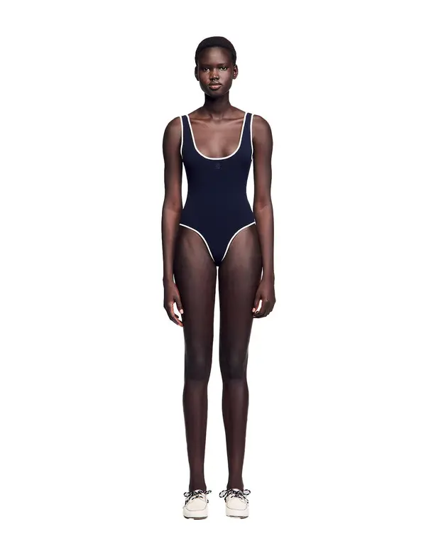 Fine Knit Bodysuit with Contrasting Trim