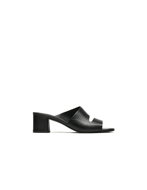 Cut-Out Smooth Leather Block Heel Mules  Image