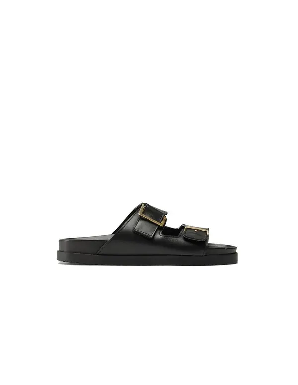 Double-Buckle Leather Slide Image
