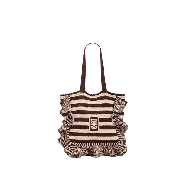 Striped Crochet Shoulder Bag with Ruffles Design Image
