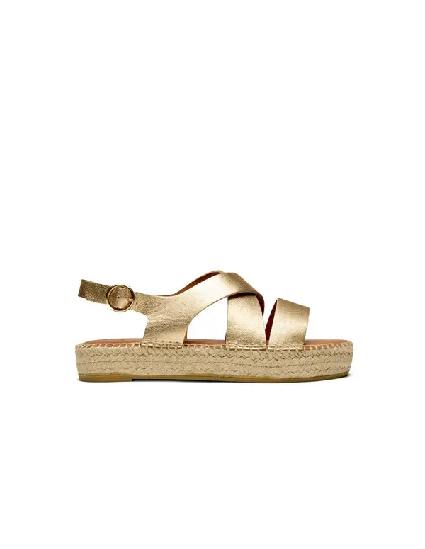 Criss-Cross Metallic Leather Espadrille Sandals
