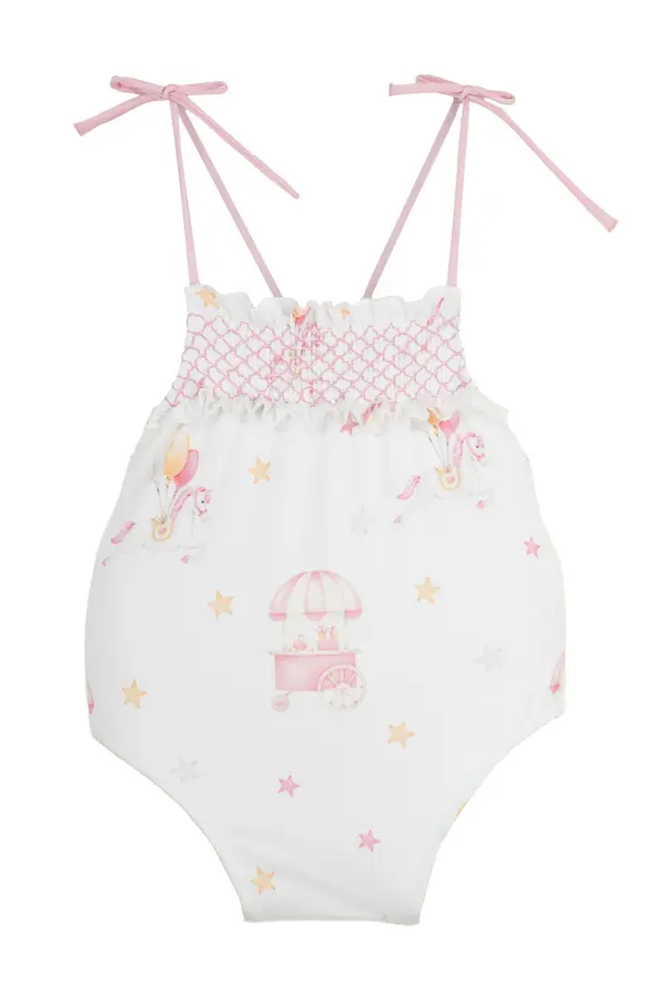 Kids Printed One Piece Swimsuit with Tie Straps