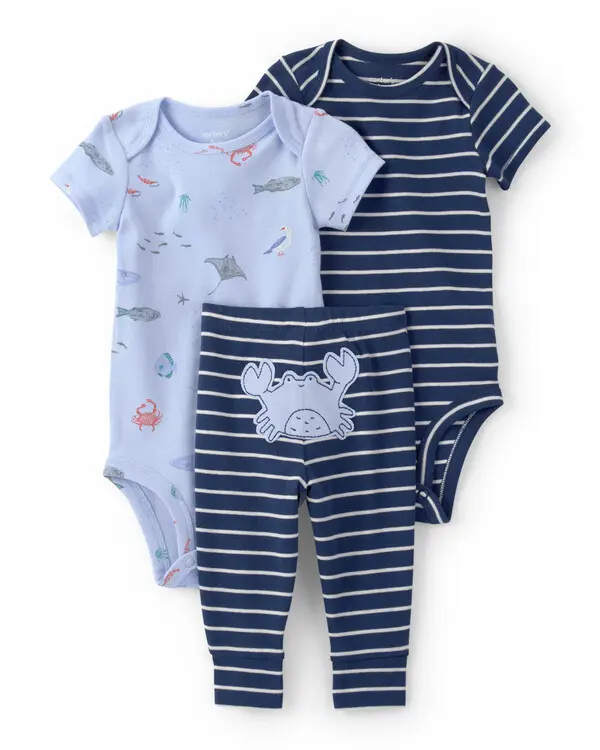 Baby Boy 3-Piece Sea Animal Bodysuits & Pant Set - Blue Image
