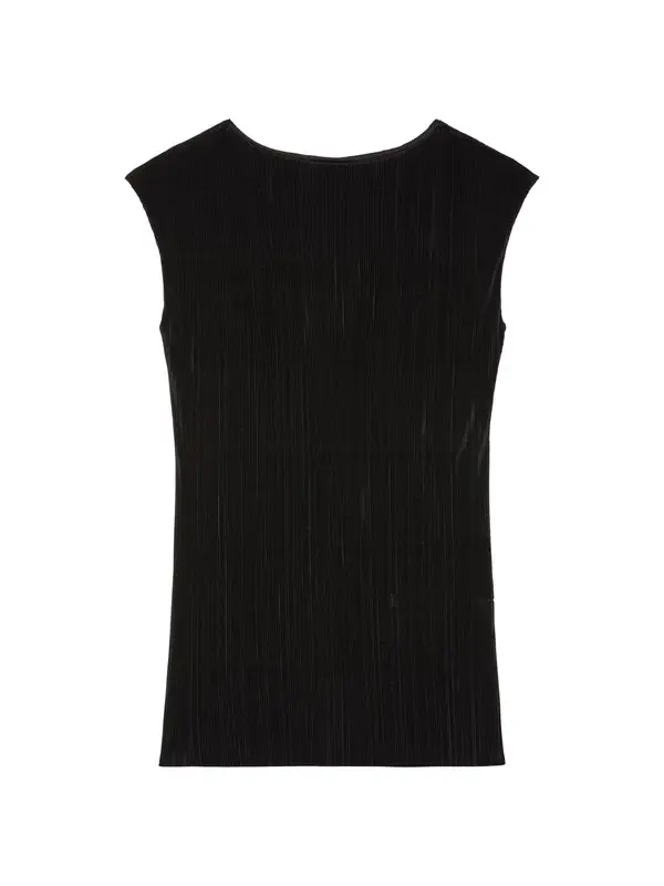 Sleeveless Pleated Boatneck Tunic Top