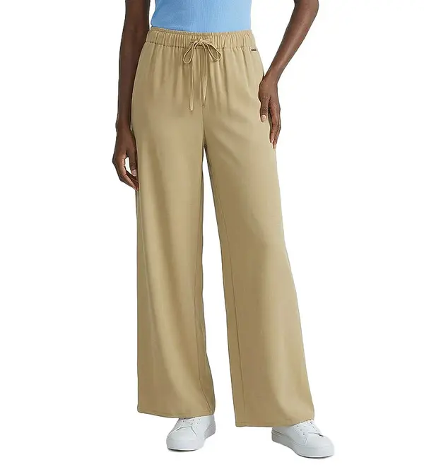 Solid Wide-Leg Drawstring Trousers