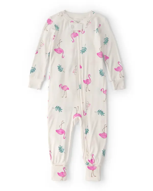 Baby Girl Flamingo Purely Soft Snug Fit 1-Piece Pajama - Ivory Image