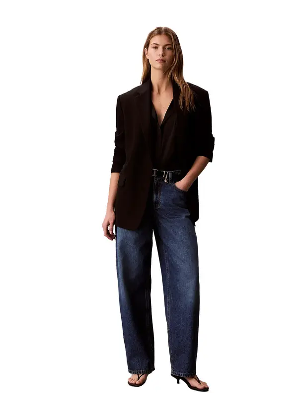 Relaxed Deep Indigo Barrel-Leg Jeans Image