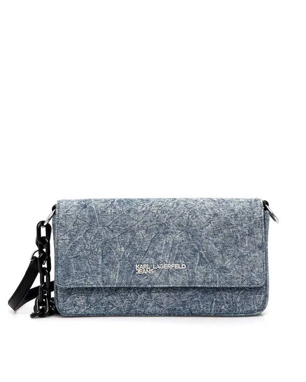 Acid Wash Denim Shoulder Bag With Chain Strap