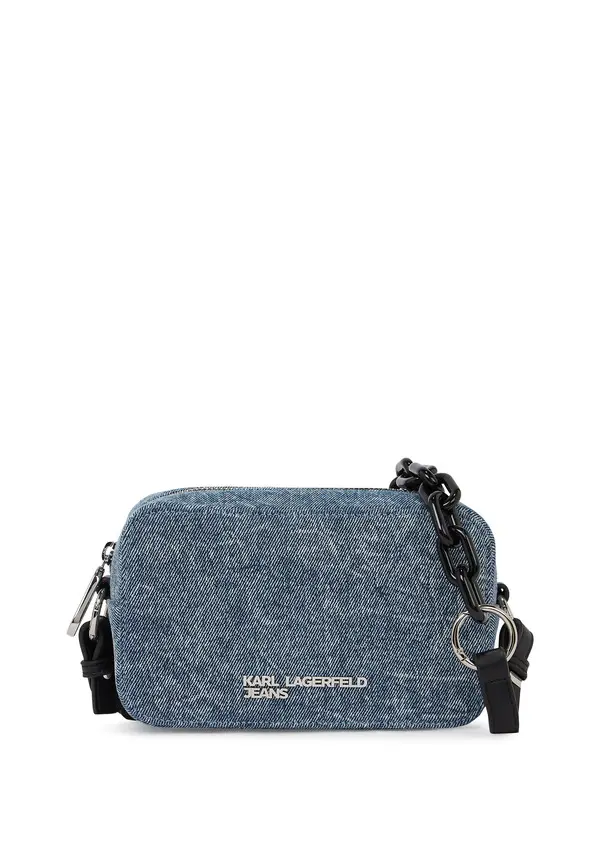 Acid Wash Denim Crossbody Bag With Chain Strap