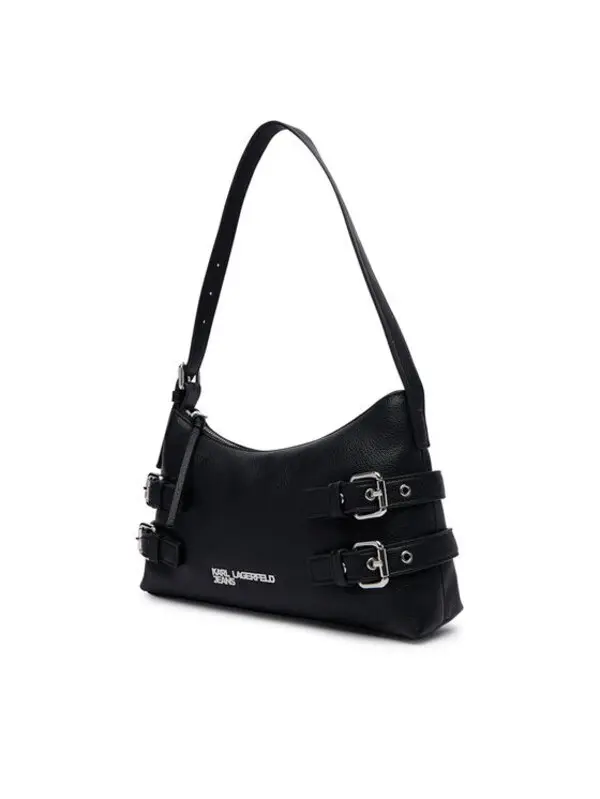 Pebbled Leather Buckle-Detail Shoulder Bag