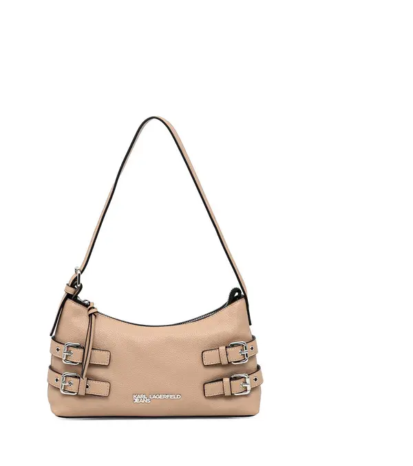 Pebbled Leather Buckle-Detail Shoulder Bag