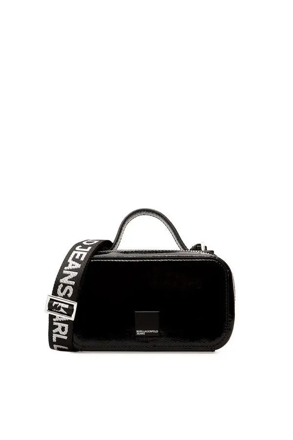 Glossy Leather Crossbody Bag With Top Handle