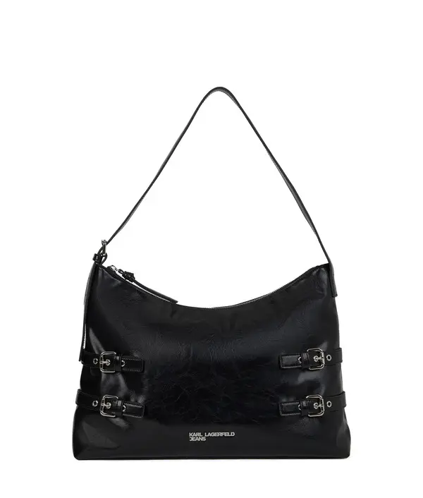 Buckle-Detail Patent Leather Shoulder Bag