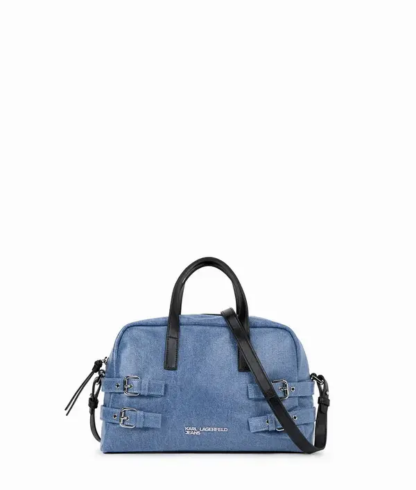 Denim Bowling Crossbody Bag With Buckles Image