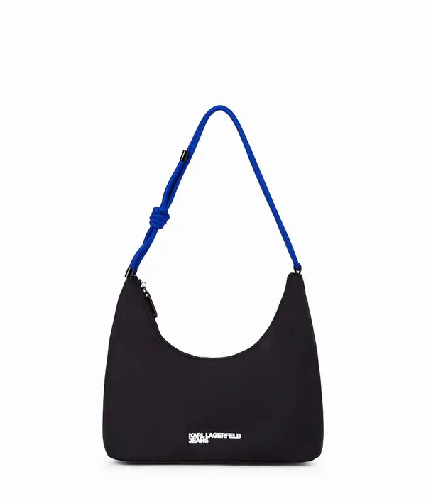 Nylon Shoulder Bag With Colored Drawstring