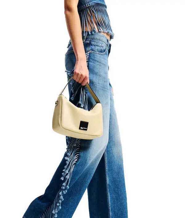 Leather Hobo Bag With Logo Webbing Strap Image