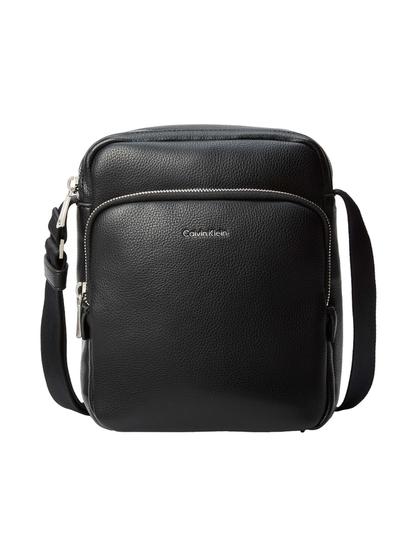 RaisedPocketLeatherReporterCrossbodyBagwithMetalLogo Image