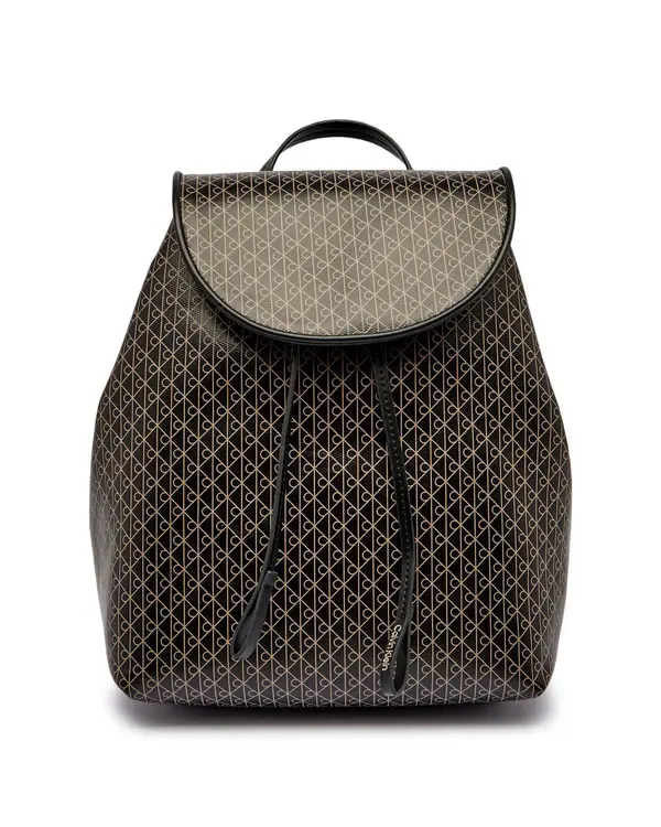 Patterned Drawstring Backpack with Flap Closure