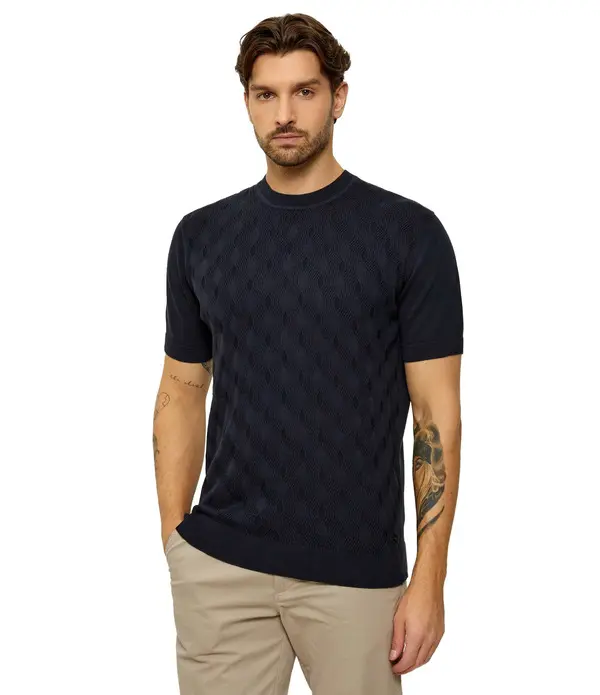 Regular Fit Textured Short Sleeve Knit T-shirt