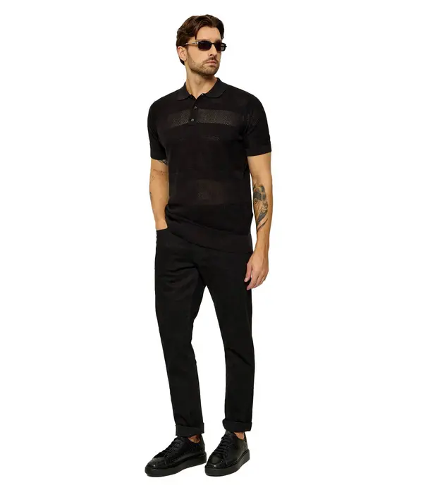 Regular Fit Striped Open-Weave Mesh Polo Image