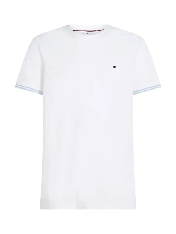 Flex Stretch Crew Neck Cotton Short Sleeve T-shirt with Colored Trim Image