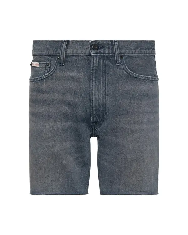 Straight Fit Denim Shorts with Raw Hem Image