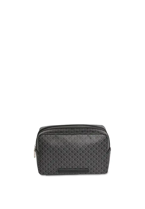 Logo Patterned Leather Wash Bag Image