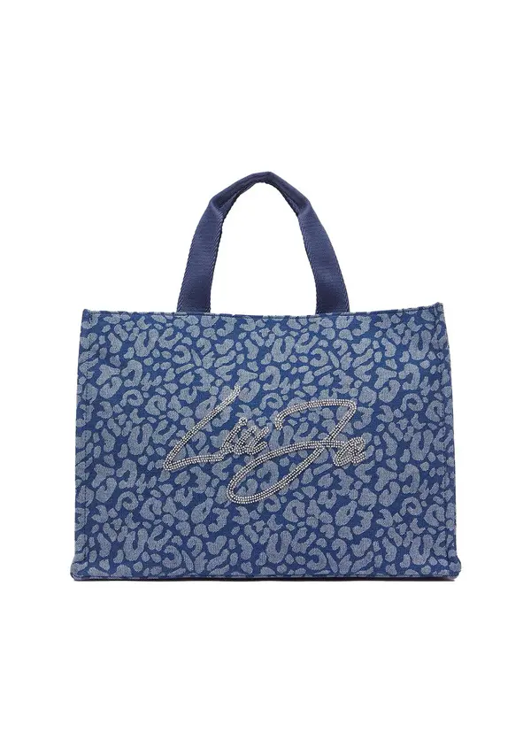 Large Animal-Print Denim Tote Bag