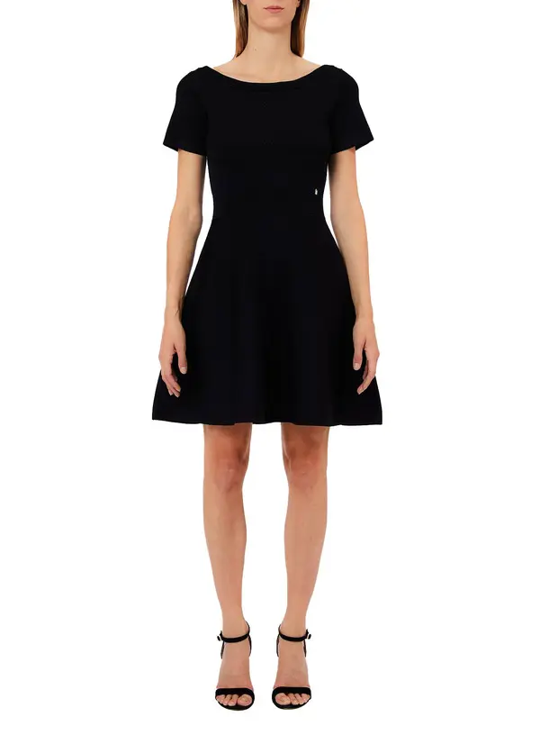 Short-Sleeve Knit Flare Dress