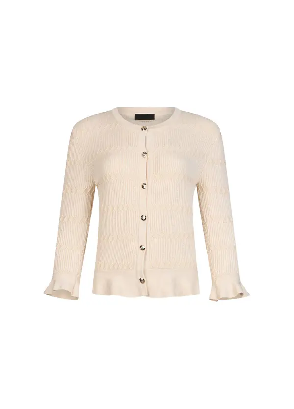 Round Neck Long Sleeve Knit Cardigan Image