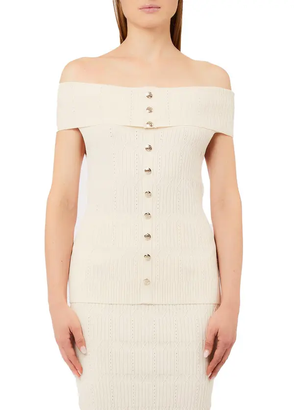 Knit Bardot-neck Top Image