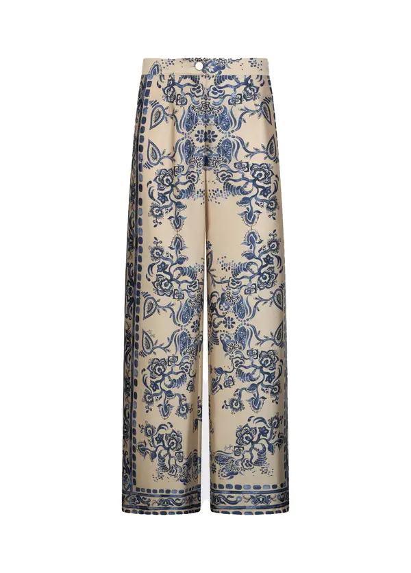 Satin Wide Leg Trousers with Foulard Print 