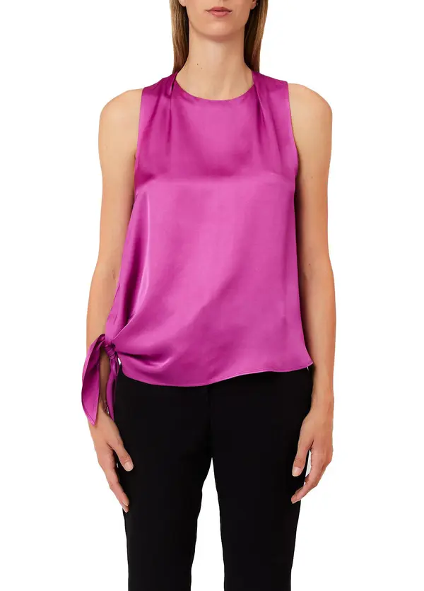 Sleeveless Top with Side-Tie Knot Detail Image